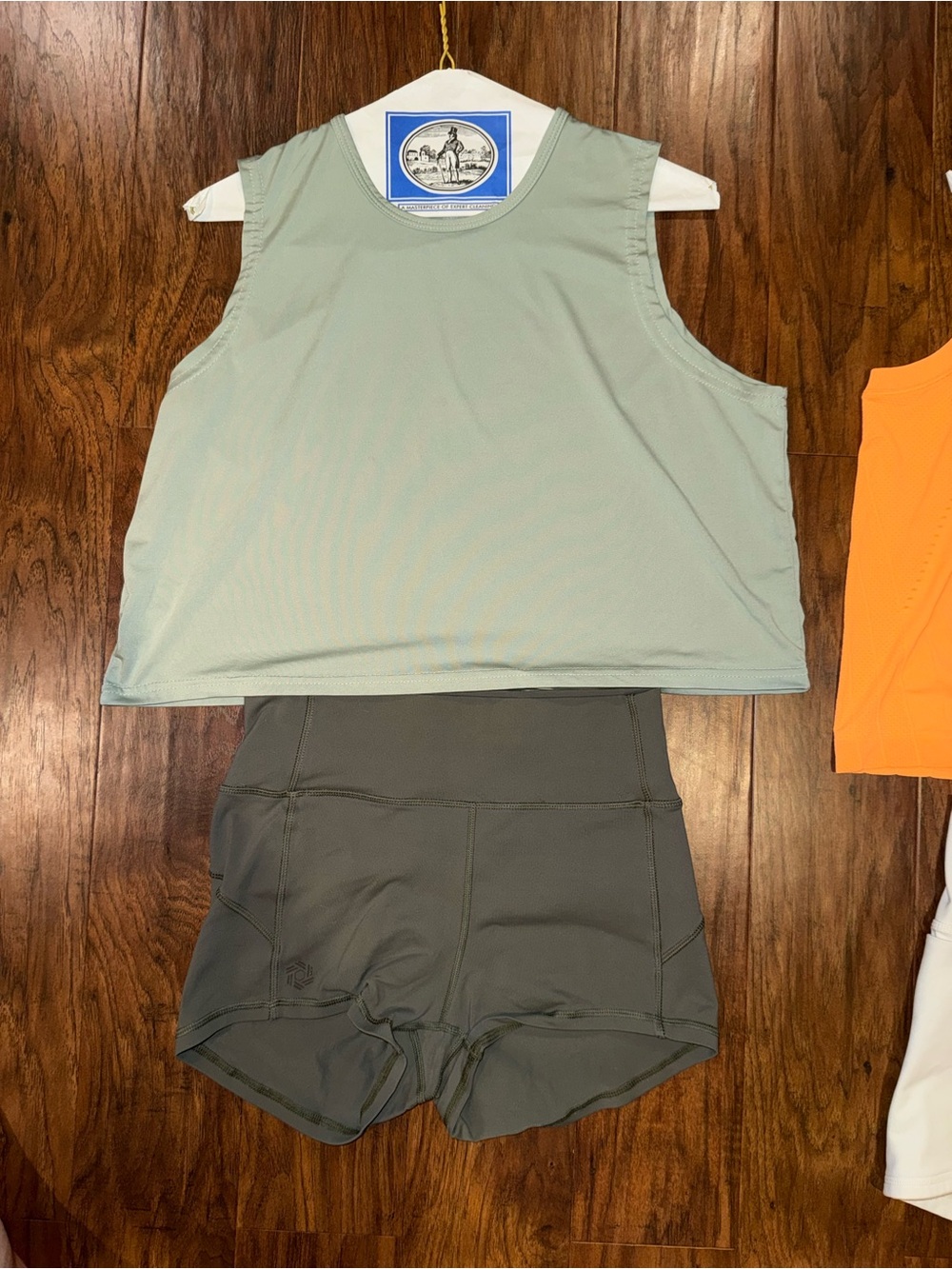 Sage Green Essentials Tank Top (M) with Deep Green Athletica Bike Shorts (M) Set